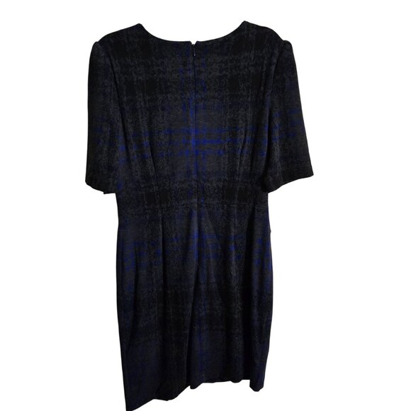 Betsey Johnson Gray Blue Plaid Assymetric Hem Puff Short Sleeve Dress Size 12 - Picture 3 of 6